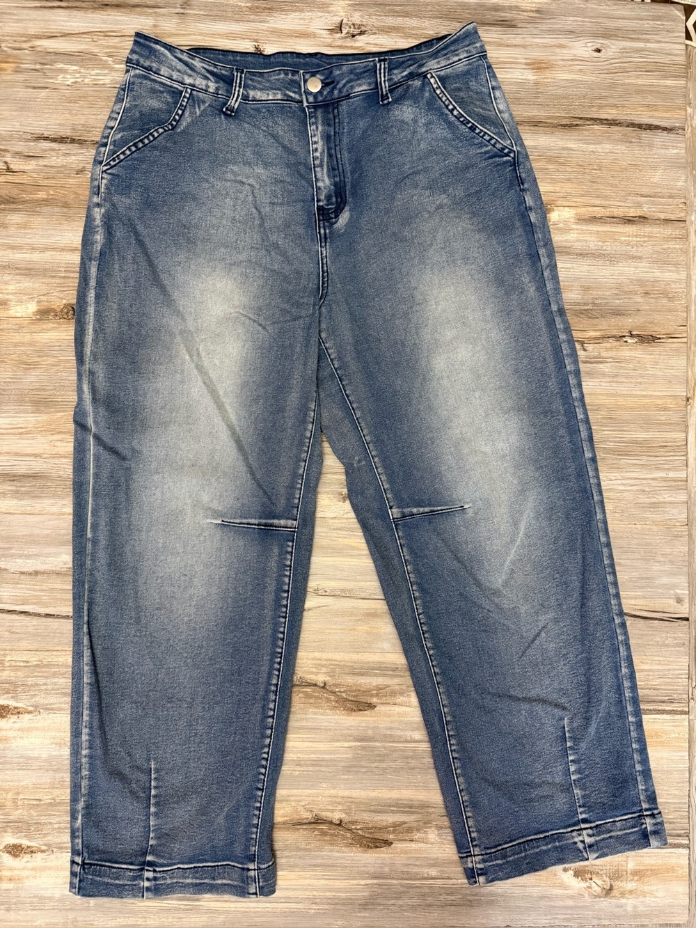 High Rise Barrel Cropped Jeans Women’s 32x27 Blue Stretch